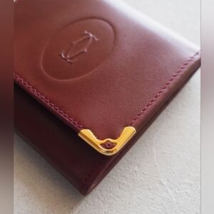 Cartier Burgundy and Gold Leather Coin Wallet